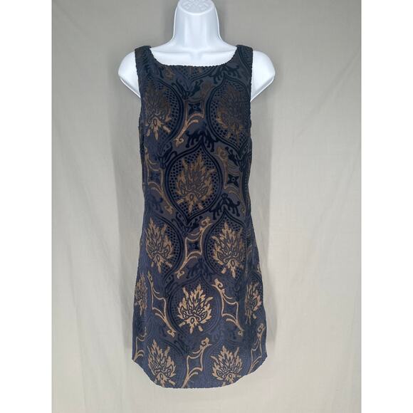 LOFT Dresses & Skirts - Loft Dress Womens Small Navy Blue Velvet Burnout Floral Mini Party Bohemian Boho